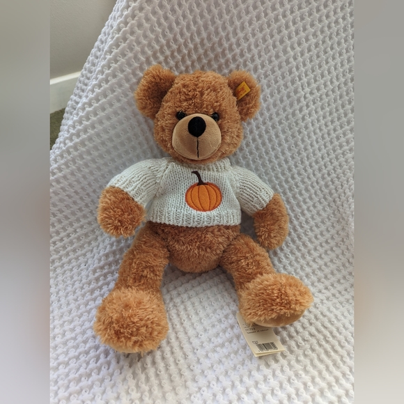 🎩Vintage Steiff Teddy Bear with Pumpkin Sweater (Original Tags) - Picture 1 of 7